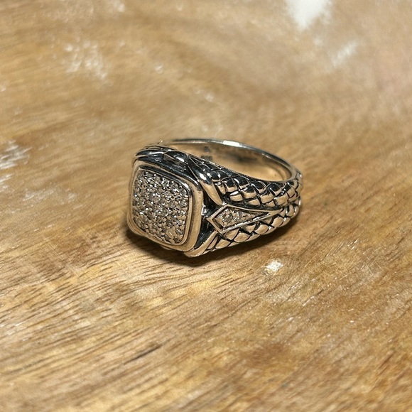 Scott Kay 925 Sterling Silver Pave Diamond Basket Weave Square Ring - Picture 4 of 16